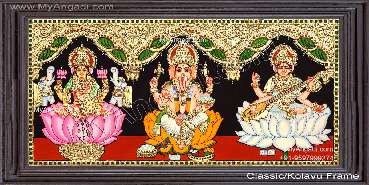 3 PanelLakshmi Ganesha Saraswathi Tanjore Painting