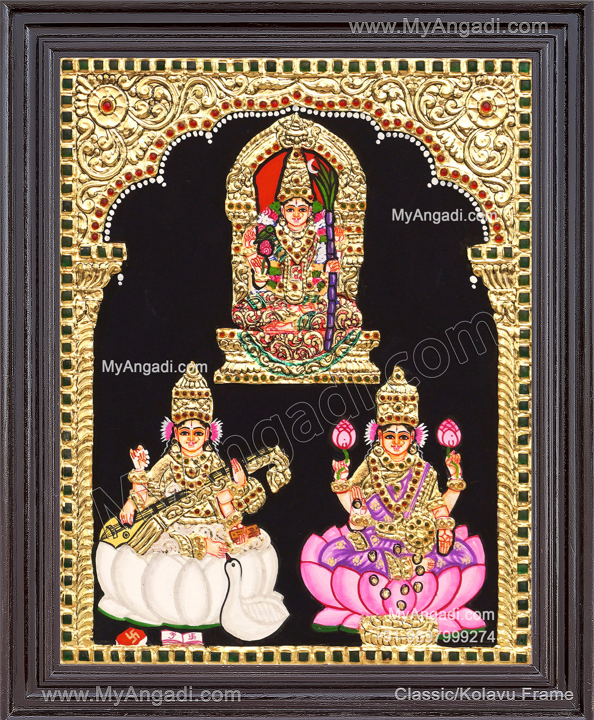 Lalitha Devi Saraswathi Lakshmi Tanjore Painting