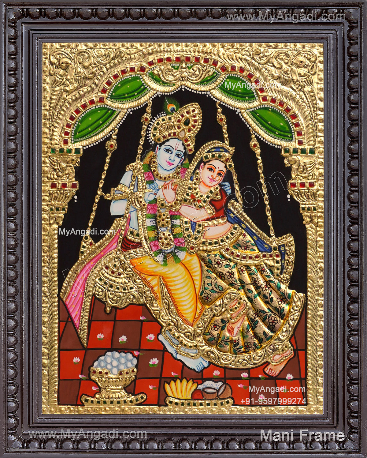 Radha Krishna on Swing Tanjore Painting