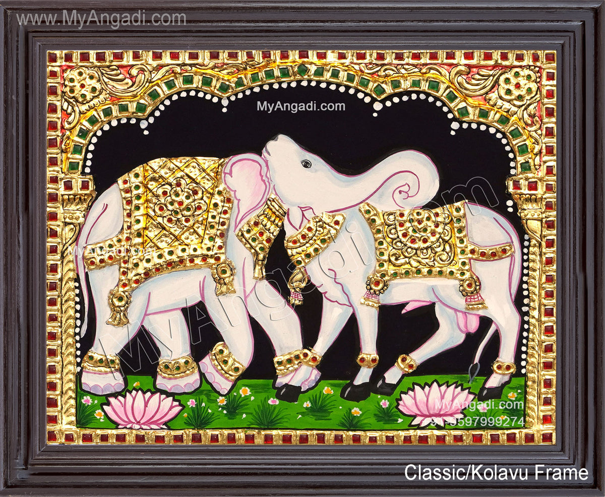 Airavateshwarar Temple Optical Illusion Cow Elephant Tanjore Painting
