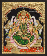 Gajalakshmi with Green Saree Tanjore Painting