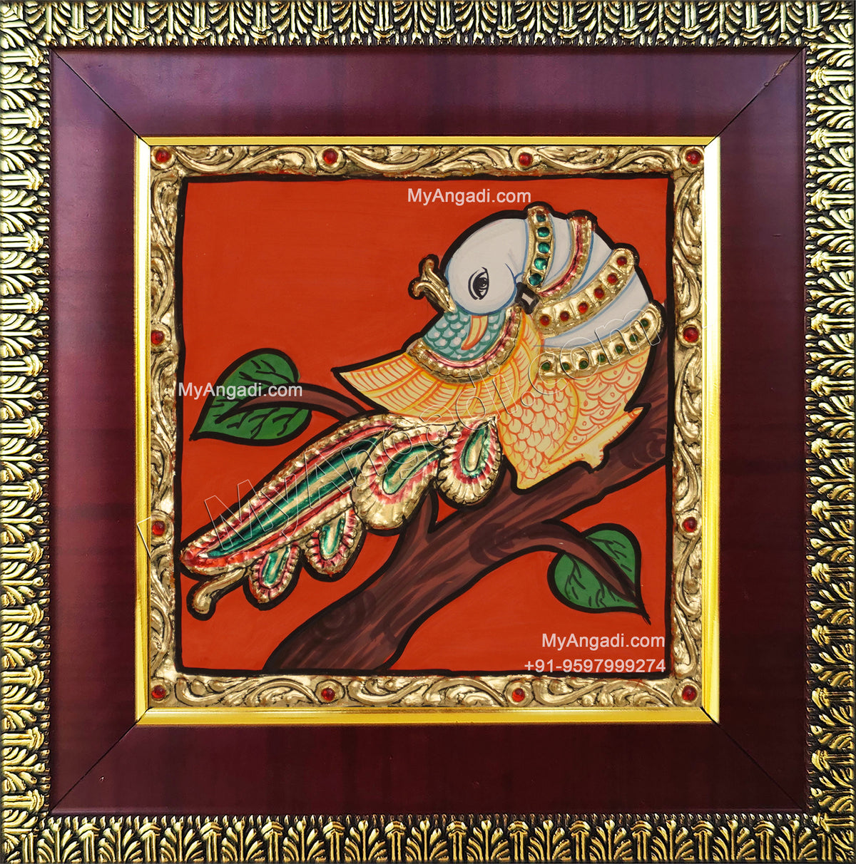 Peacock Sitting on Tree Tanjore Painting