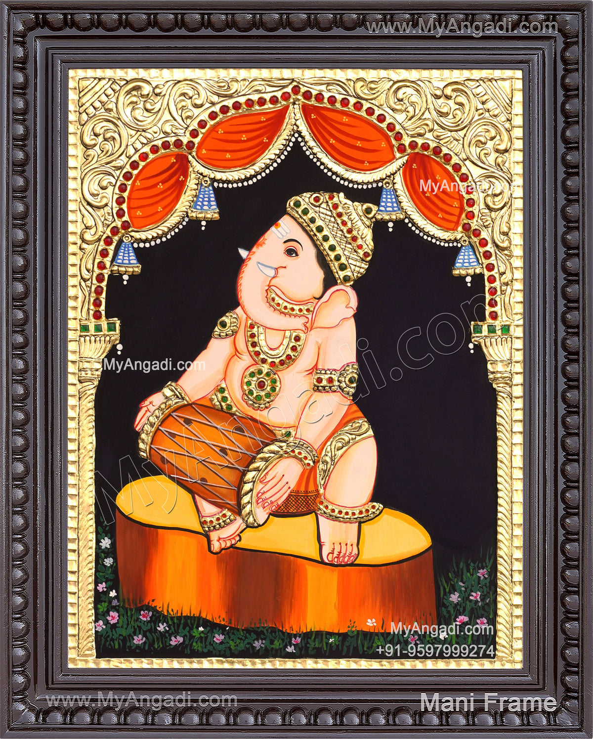 Ganesha Playing Tabla Tanjore Painting