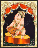 Ganesha Playing Tabla Tanjore Painting
