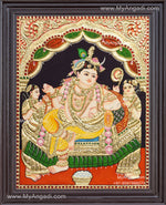 Krishna With Gopies Tanjore Painting