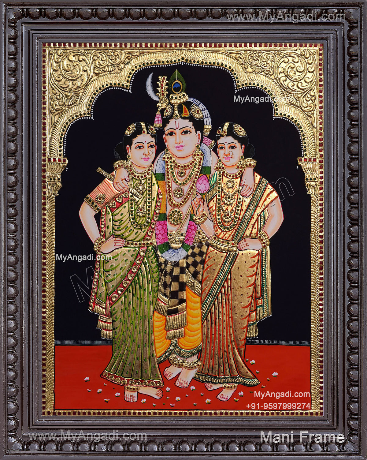 Krishna Bama Rukmani Tanjore Painting