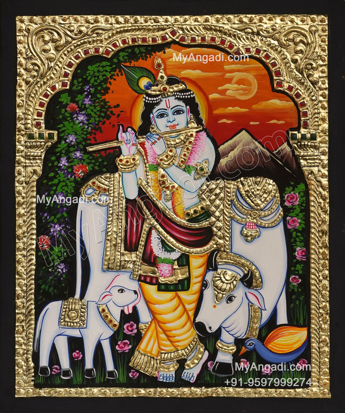 Cow Krishna Tanjore Painting