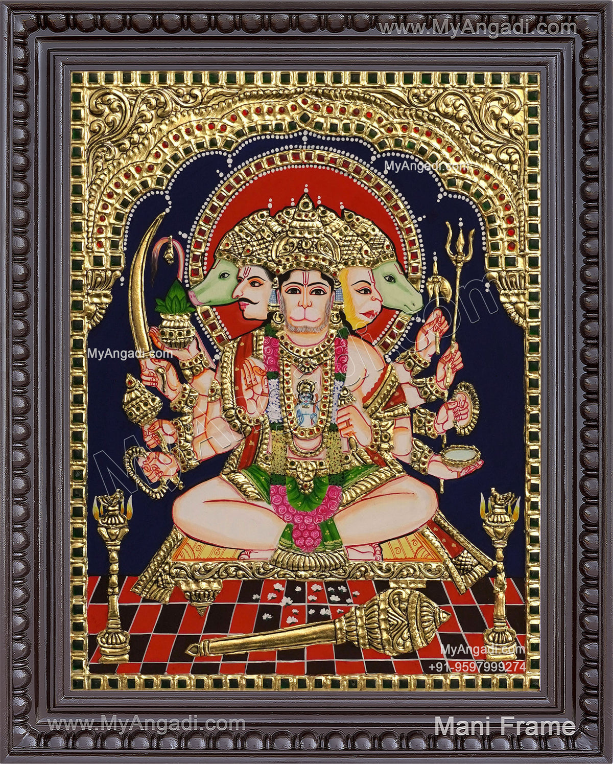 Panchamuga Hanuman Tanjore Painting