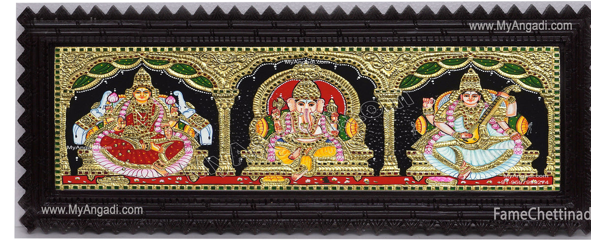 3 PanelLakshmi Ganesha Saraswathi Tanjore Painting
