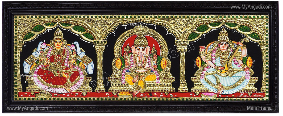 3 PanelLakshmi Ganesha Saraswathi Tanjore Painting