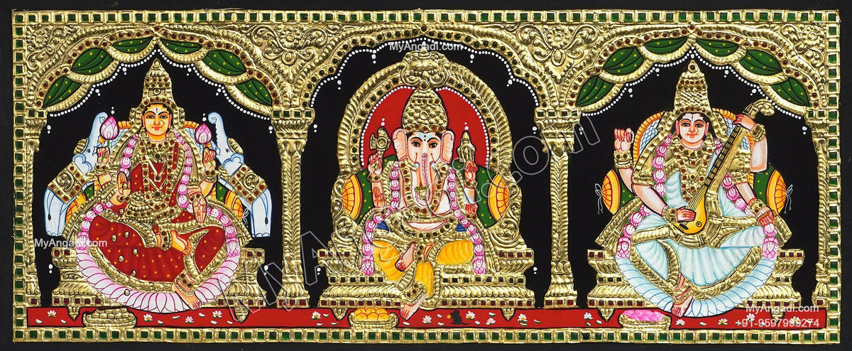 3 PanelLakshmi Ganesha Saraswathi Tanjore Painting