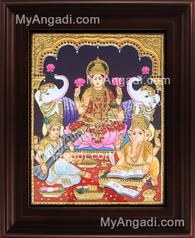 Lakshmi, Saraswathi, Ganesha Tanjore Painting, Lakshmi Tanjore Painting