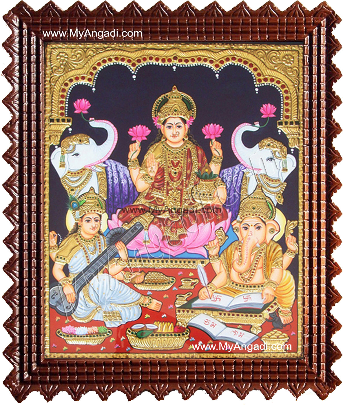 Lakshmi, Saraswathi, Ganesha Tanjore Painting, Lakshmi Tanjore Painting
