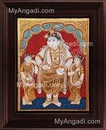 Antique Krishna Bama Rukmani Tanjore Painting, Krishnar Bama Rukmani Tanjore Painting