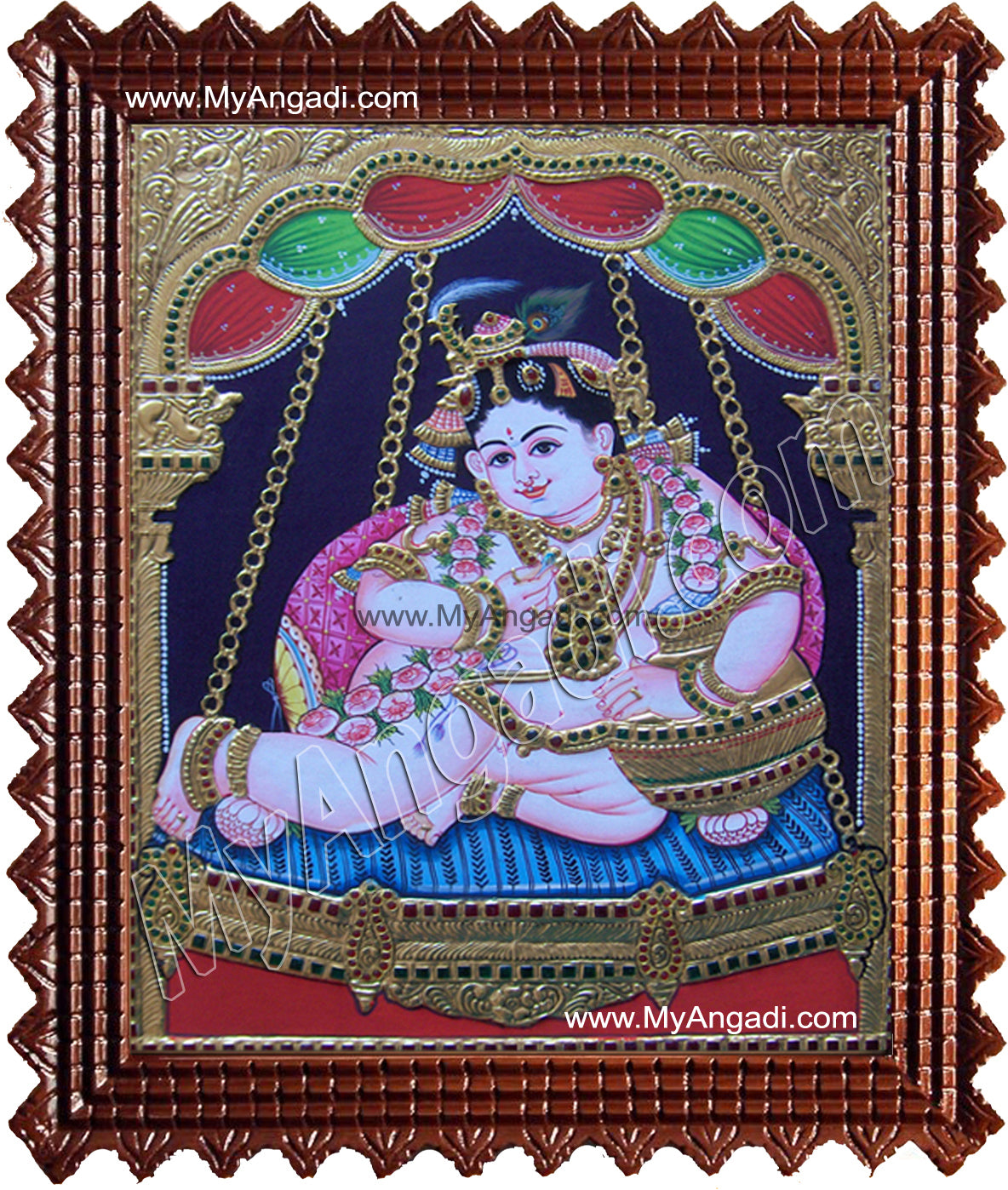 Butter Krishna Tanjore Painting, Baby Krishna Tanjore Painting