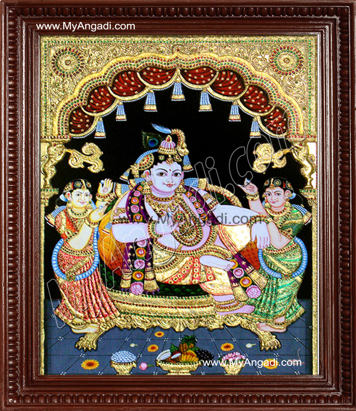 Krishna Bama Rukmani Tanjore Painting, Krishna Tanjore Painting