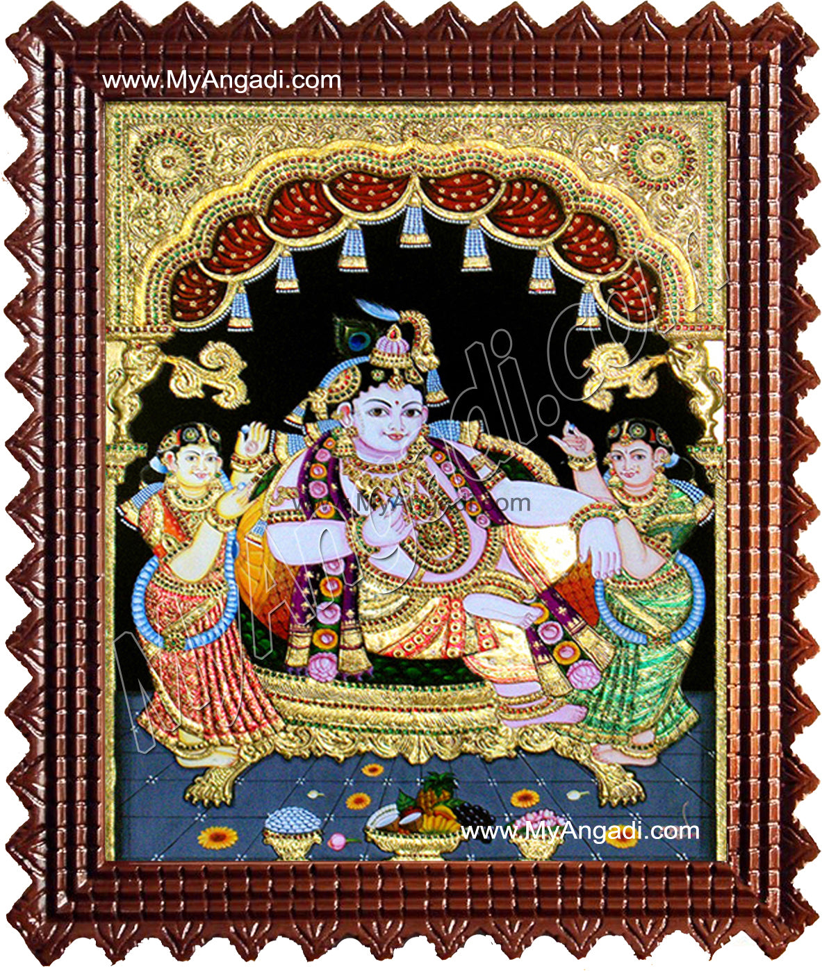 Krishna Bama Rukmani Tanjore Painting, Krishna Tanjore Painting