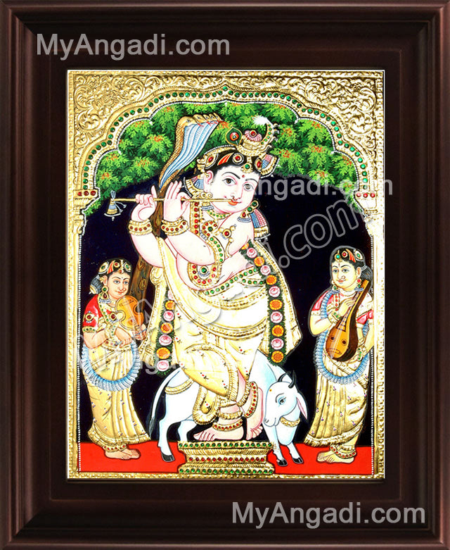 Krishna With Flute Tanjore Painting, Krishna Tanjore Painting