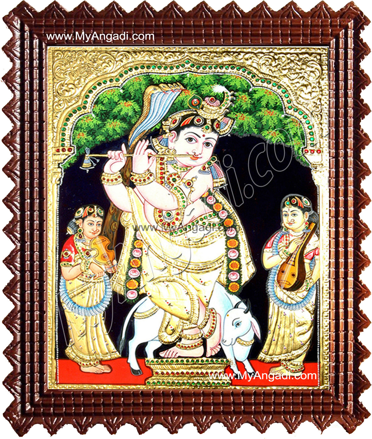 Krishna With Flute Tanjore Painting, Krishna Tanjore Painting
