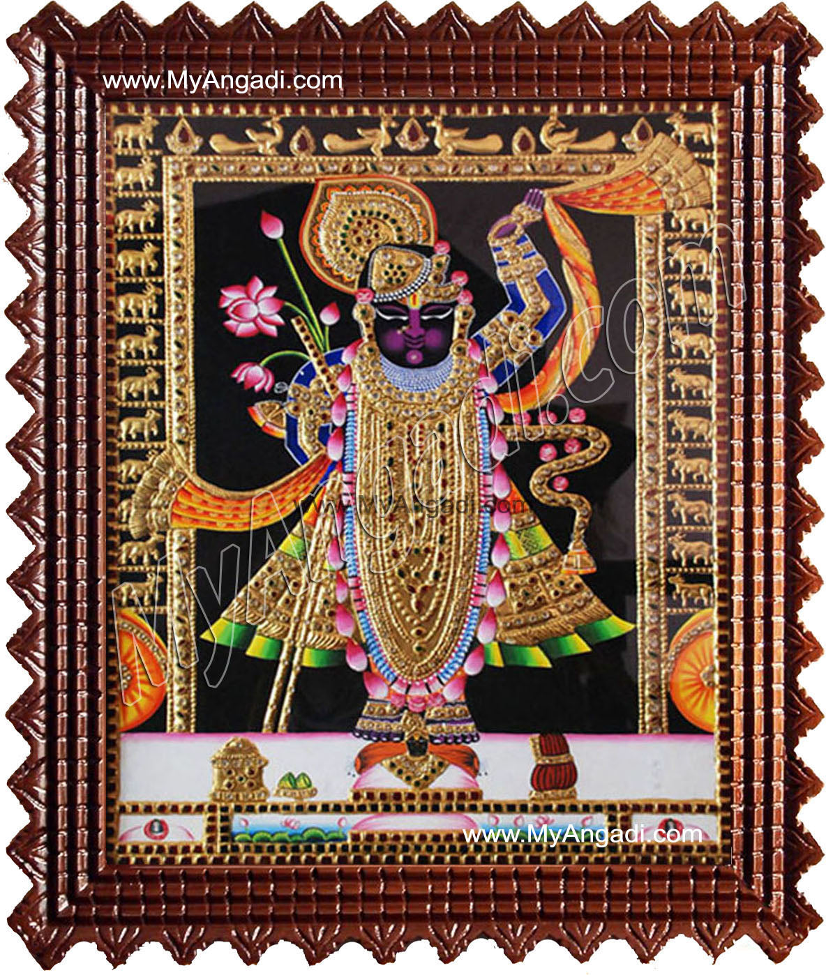 North India Krishna Tanjore Painting, Shrinathji Tanjore Painting