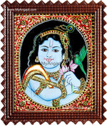 Oval Parrot Krishna Tanjore Painting, Krishna Tanjore Painting