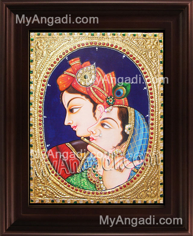 Oval Radha Krishna Tanjore Painting, Krishna Tanjore Painting