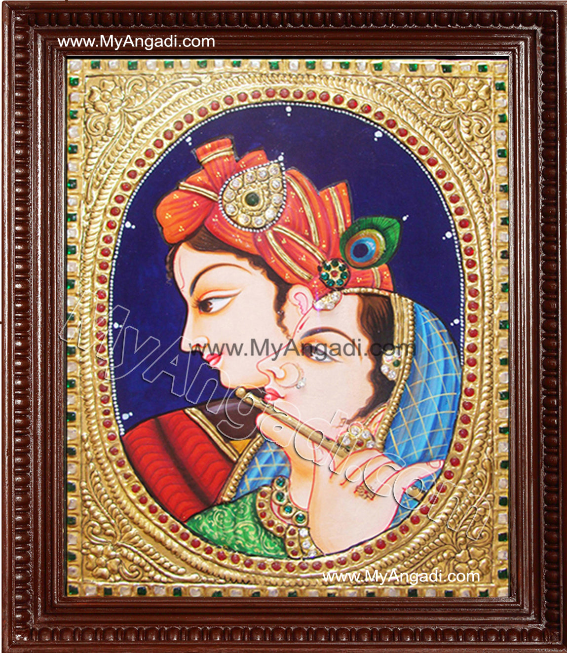 Oval Radha Krishna Tanjore Painting, Krishna Tanjore Painting