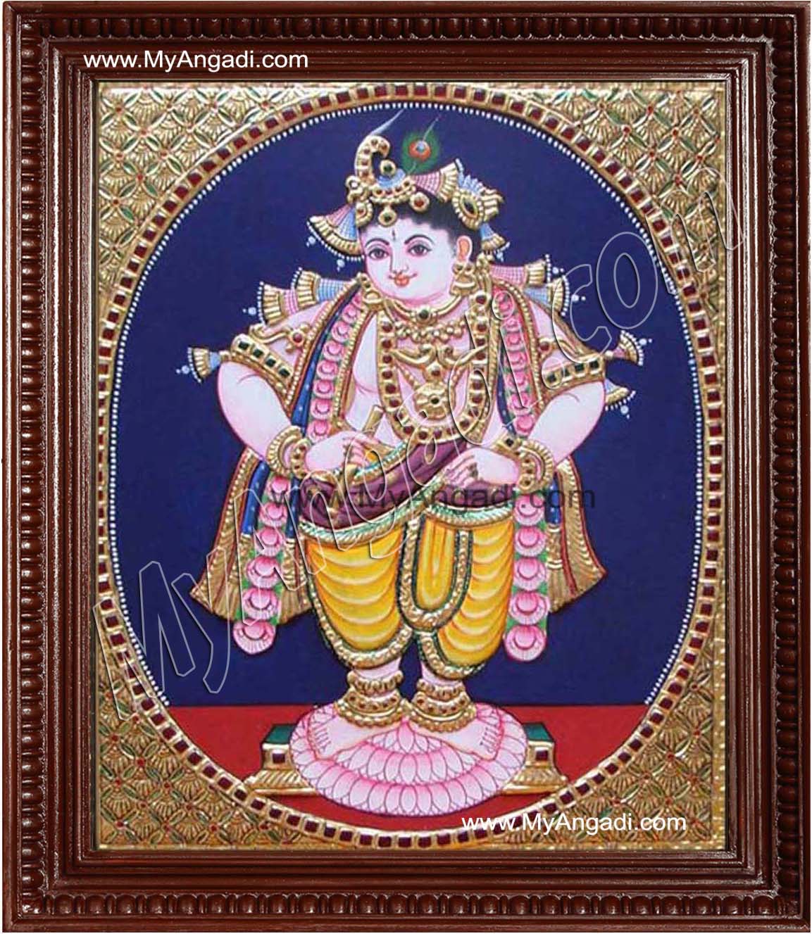 Oval Vitoba Krishna Tanjore Painting, Krishna Tanjore Painting