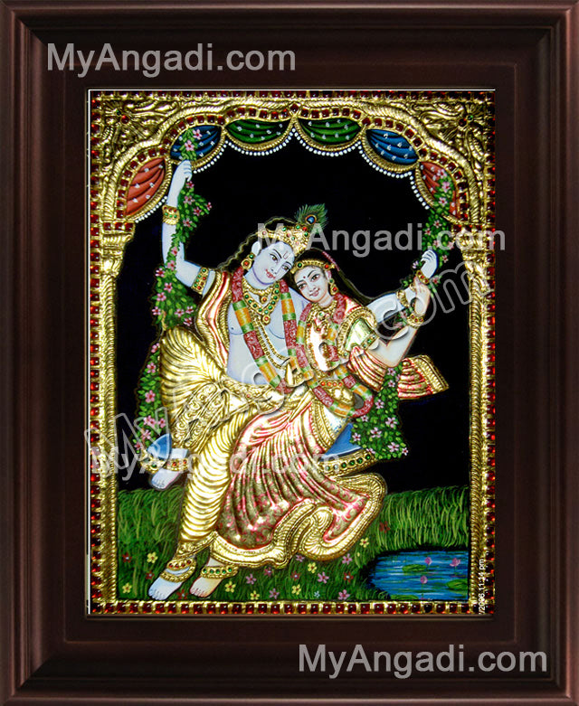 Swinging Radha Krishna Tanjore Painting, Krishna Tanjore Painting