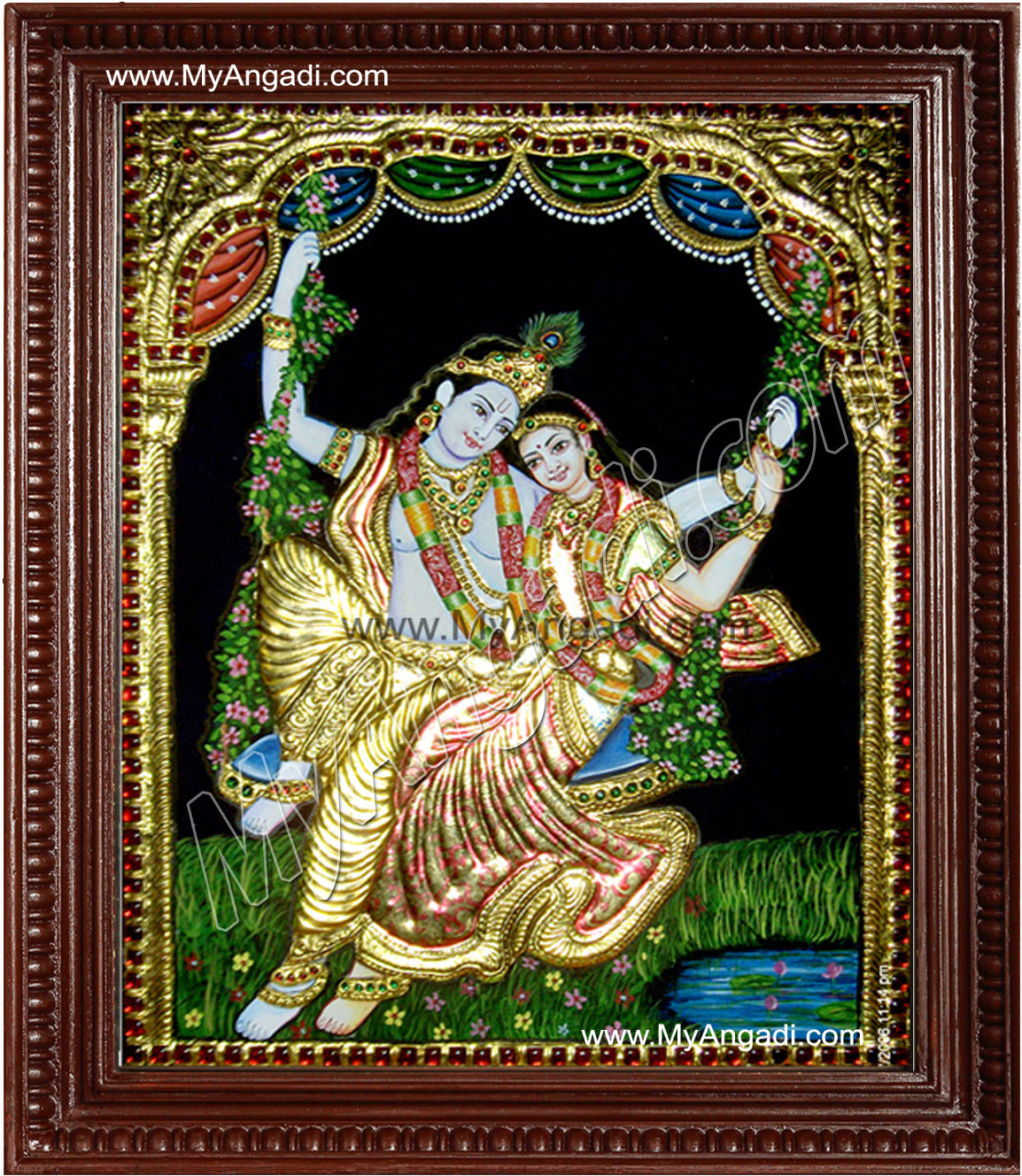 Swinging Radha Krishna Tanjore Painting, Krishna Tanjore Painting
