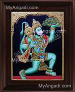 Hanuman With Sanjeevi Malai Tanjore Painting, Anchaneyar Tanjore Painting