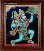 Hanuman With Sanjeevi Malai Tanjore Painting, Anchaneyar Tanjore Painting