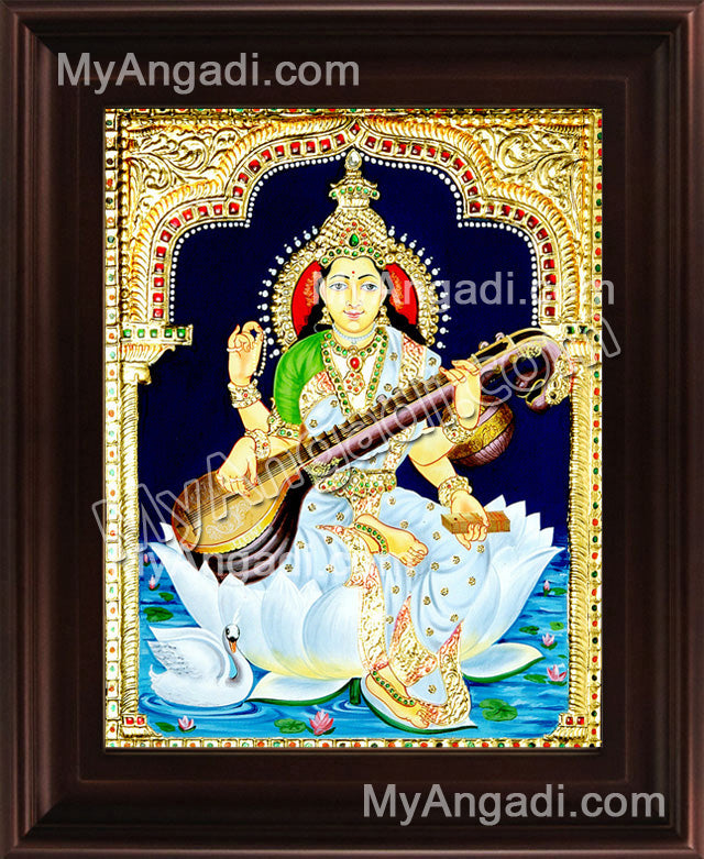 Saraswathi Tanjore Painting, Traditional Saraswathi Tanjore Painting