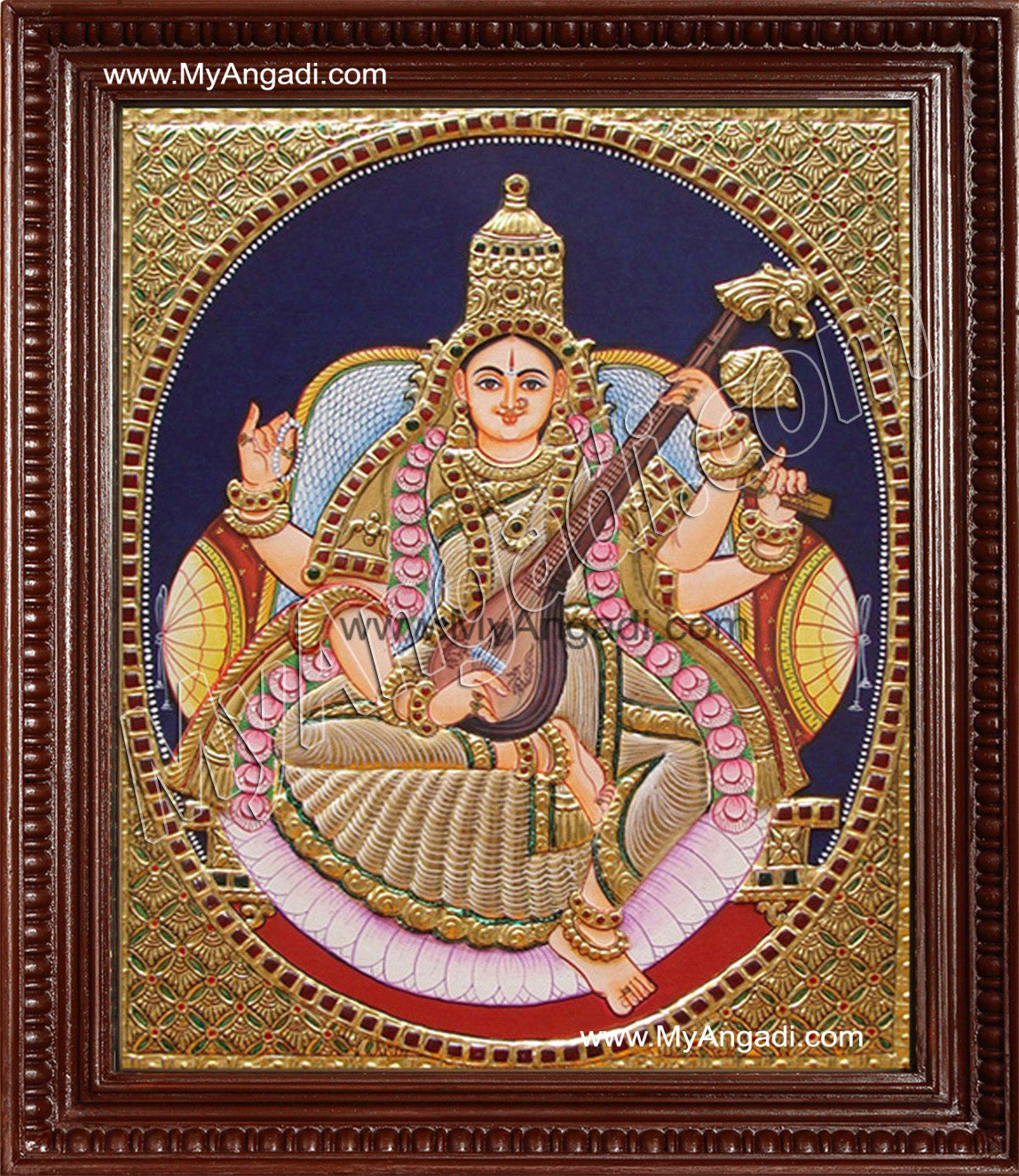Oval Saraswathi Tanjore Painting, Traditional Saraswathi Tanjore Painting