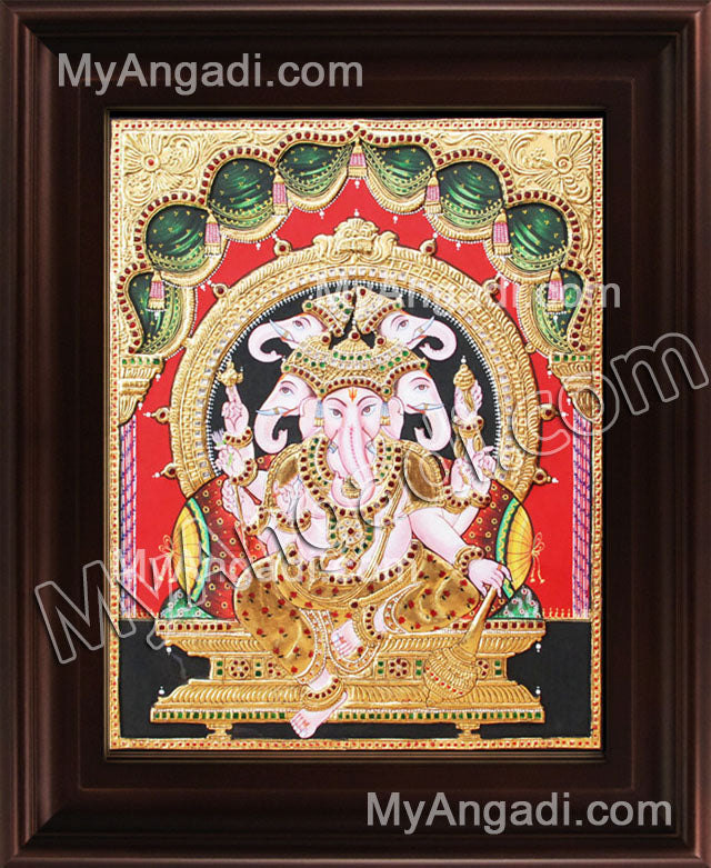 Panchamuga Ganesha Tanjore Painting, Ganesha Tanjore Painting