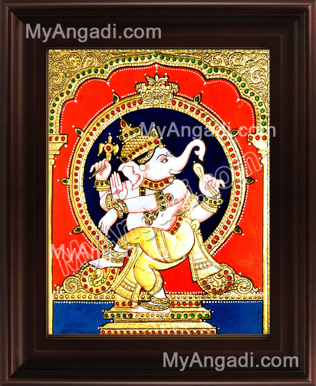 Dancing Ganesha Tanjore Painting, Ganesha Tanjore Painting