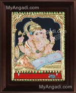 Ganesha With Books Tanjore Painting, Ganesha Tanjore Painting