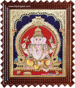 Straight Face Ganesha Tanjore Painting, Ganesha Tanjore Painting