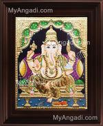 Straight Face Ganesha Tanjore Painting, Ganesha Tanjore Painting