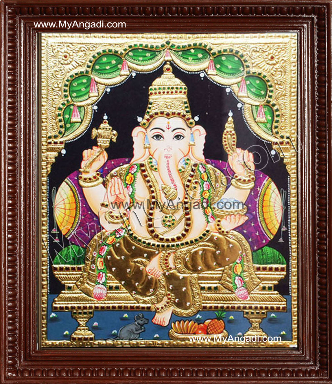 Straight Face Ganesha Tanjore Painting, Ganesha Tanjore Painting