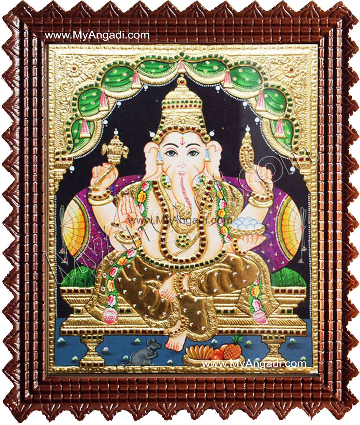 Straight Face Ganesha Tanjore Painting, Ganesha Tanjore Painting