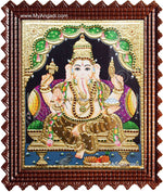 Straight Face Ganesha Tanjore Painting, Ganesha Tanjore Painting