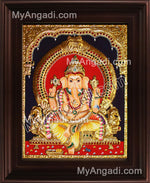 Straight Face Ganesha Tanjore Painting, Ganesha Tanjore Painting