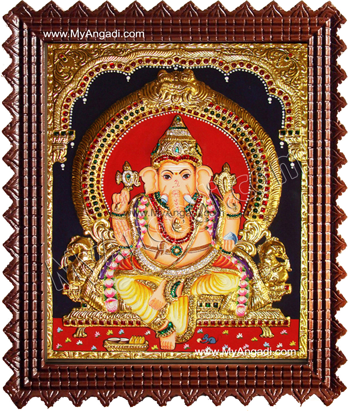 Straight Face Ganesha Tanjore Painting, Ganesha Tanjore Painting