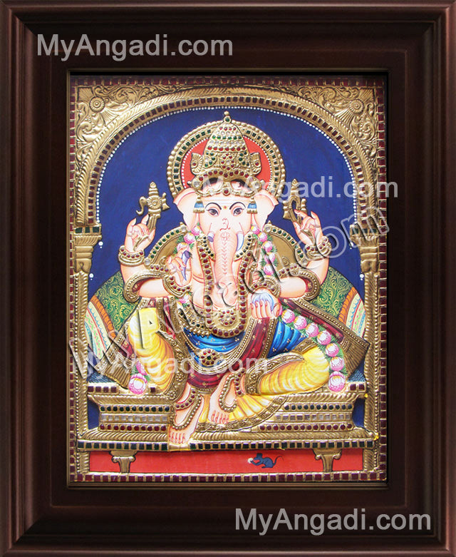Straight Face Ganesha Tanjore Painting, Ganesha Tanjore Painting