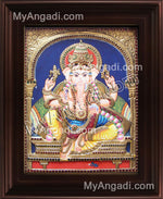 Straight Face Ganesha Tanjore Painting, Ganesha Tanjore Painting