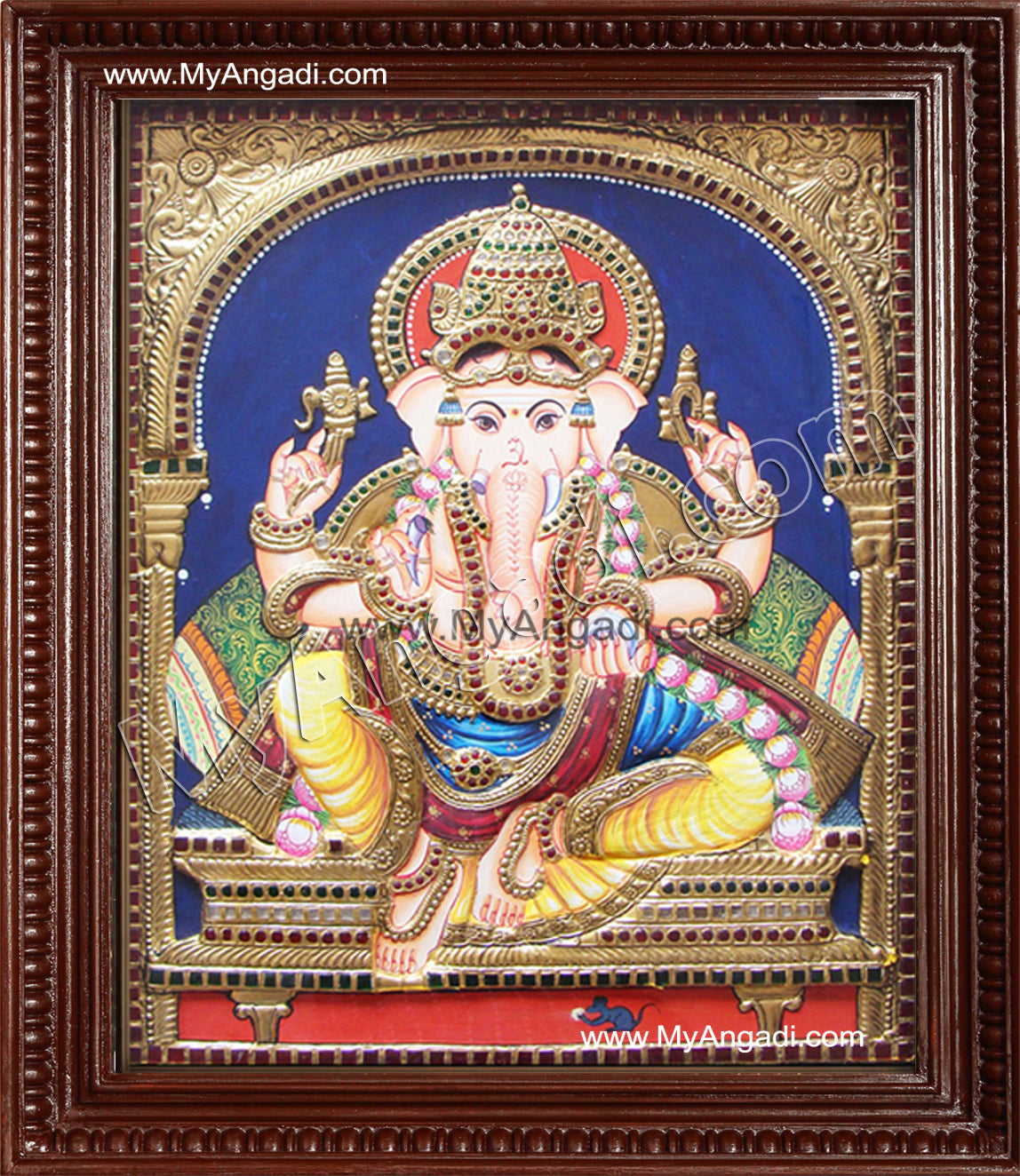 Straight Face Ganesha Tanjore Painting, Ganesha Tanjore Painting