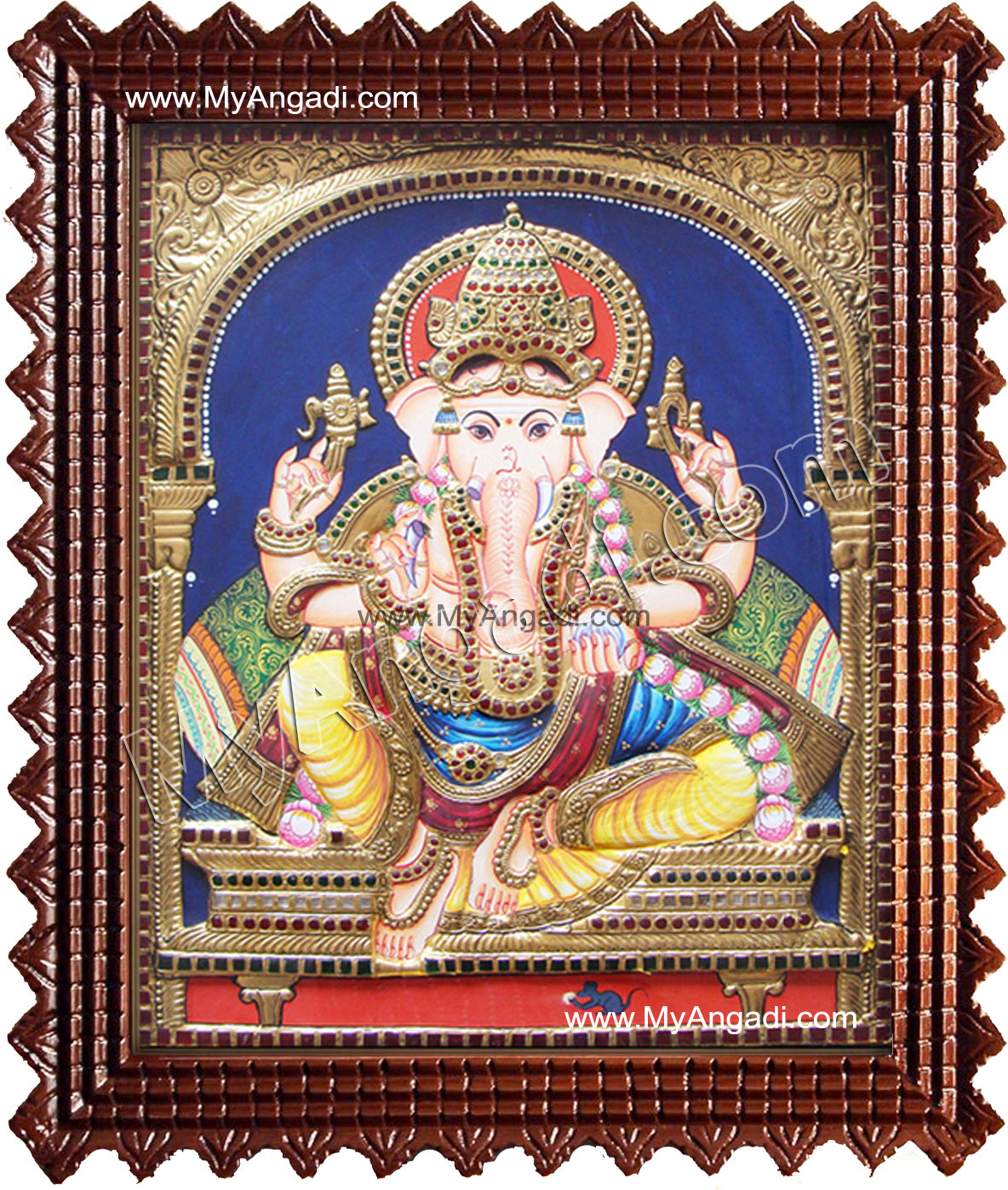 Straight Face Ganesha Tanjore Painting, Ganesha Tanjore Painting