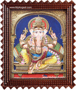 Straight Face Ganesha Tanjore Painting, Ganesha Tanjore Painting