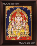 Straight Face Ganesha Tanjore Painting, Ganesha Tanjore Painting